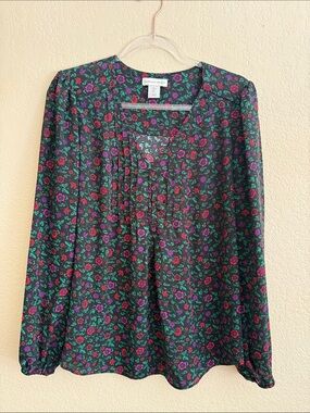 cupcakes & cashmere Black Floral Long-Sleeve Blouse